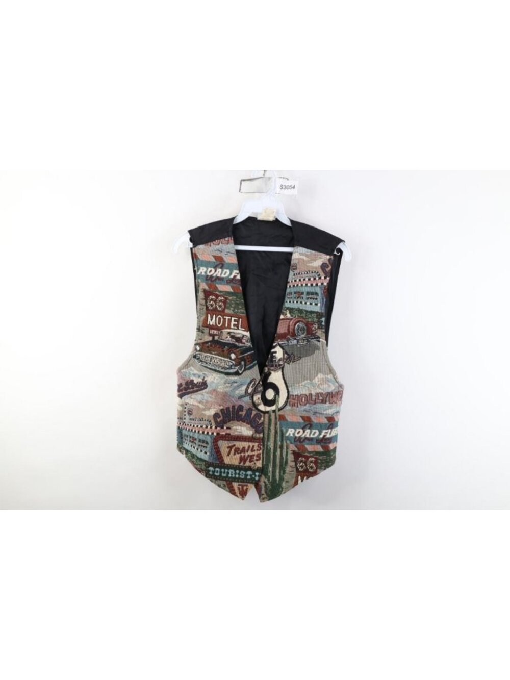 Vintage 90s Streetwear Womens Large Needlepoint Route 66 Hot Rod Vest Jacket USA